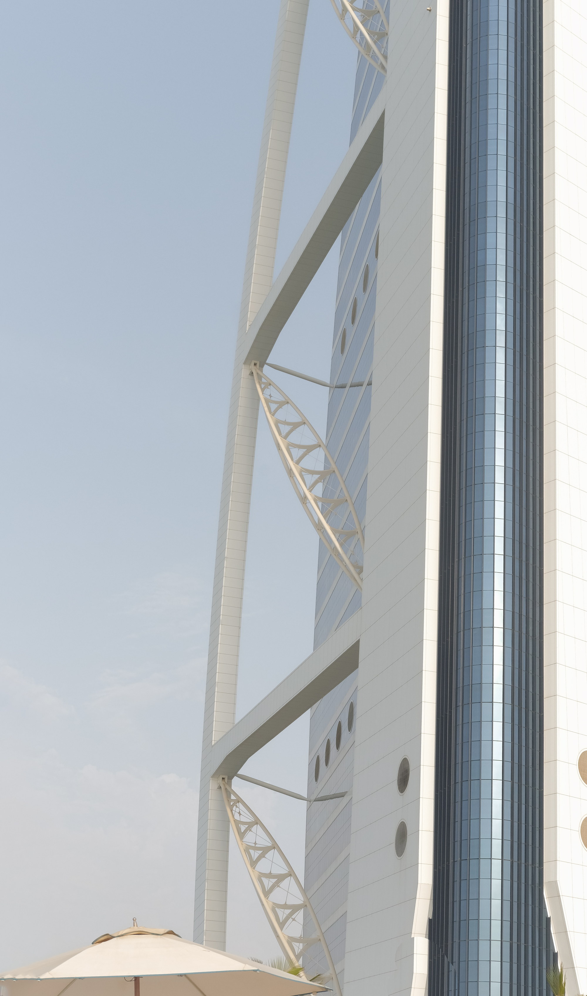 The exposed structural frame against the sky